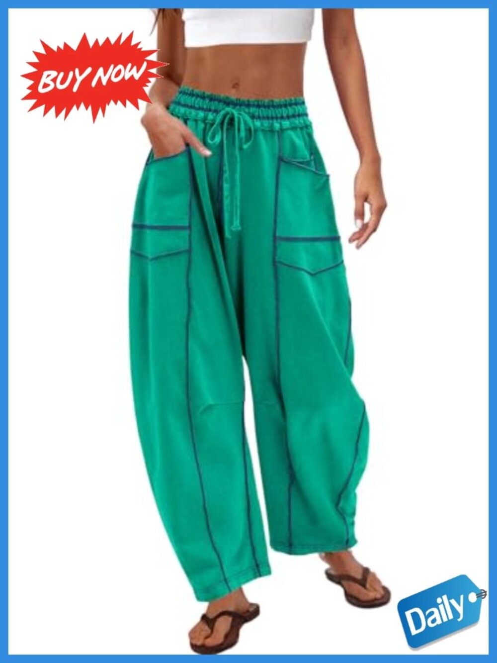 Womens Barrel Sweatpants Baggy Wide Leg High Waist Cotton Blend